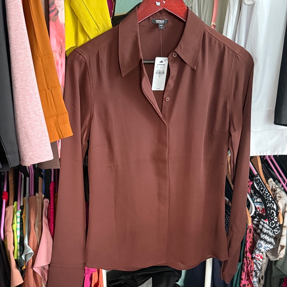 Express Chocolate Brown Women's Button-Down Shirt